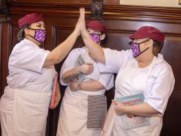 NQ bakery students Maryam, Rebecca and Diane celebrating their Scotland on a Cake decorations at Scottish Baker of the Year launch 