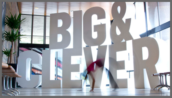 Big and Clever letters in the City Campus North Hanover Street foyer