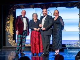 (L to R) George McIvor – Chairman of Master Chefs of Great Britain, Lady Claire Macdonald – Patron of Master Chefs of Great Britain, Professional Cookery lecturer, Kenneth Hett and Arlene Stuart - Broadcaster  