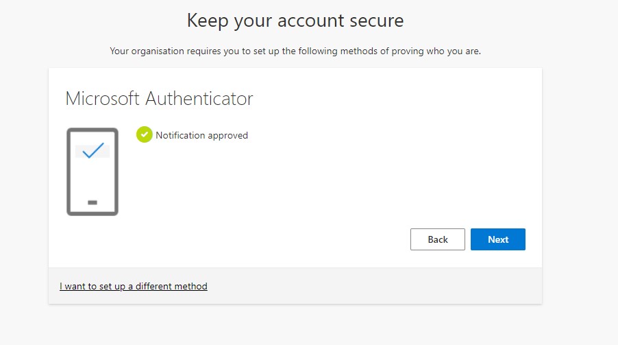 Screenshot of the Microsoft Authenticator App page showing notification approved.