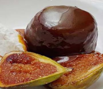 Sticky Toffee Pudding with Honey Glazed Figs and Cinnamon Ricotta Cheese