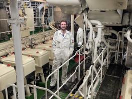Gregor Connor, MCA Officer Trainee of the Year 2020, pictured on board his ship in the engine room 