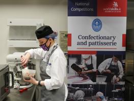 Jessica McKechnie working chocolate in WorldSkills National Finals Confectionery and Patisserie 