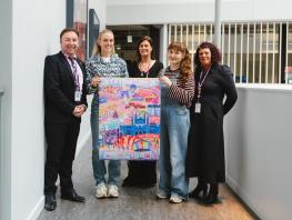 Roy Gardner, Jemma Reekie,  Ashley Murphy, Iona Bourne and Alison Greenwood-Bell at presentation of artwork 