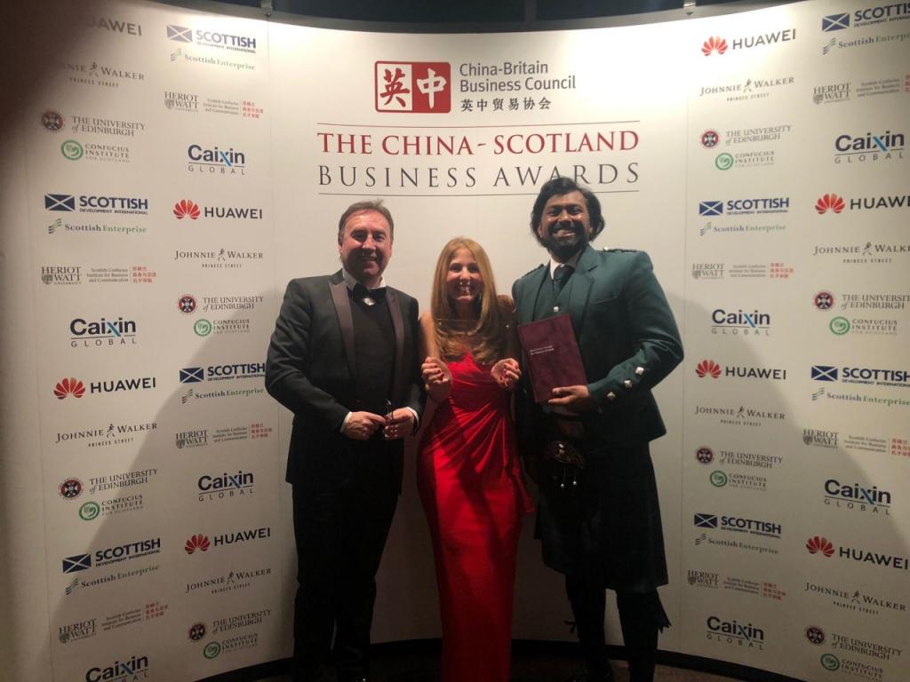 Roy Gardner, Carla Gethin, Ranjith Sankaranarayanan photographed at China-Scotland Business Awards