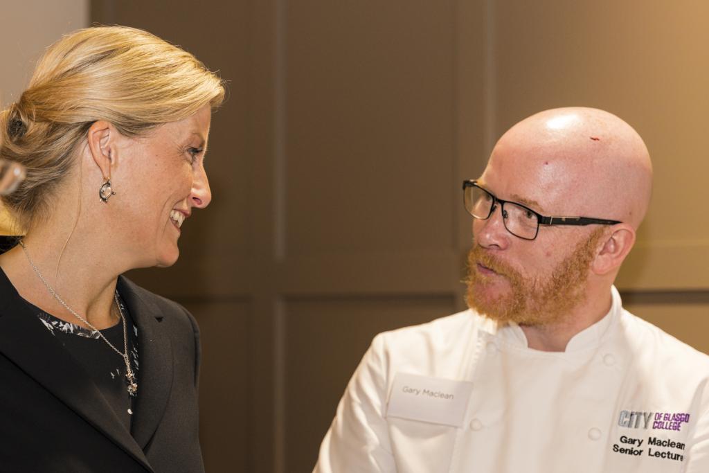 Her Royal Highness the Countess of Wessex meets City of Glasgow College chef lecturer and Professional MasterChef winner Gary Maclean.