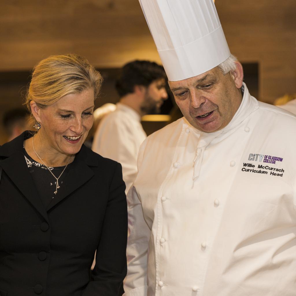 Her Royal Highness the Countess of Wessex meets City of Glasgow College chef Willie McCurrach