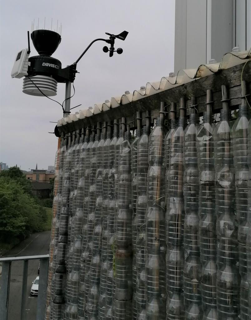 Photo showing weather station attached to shed on college garden