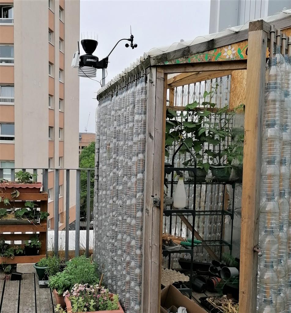 Photo showing weather station attached to shed on college garden