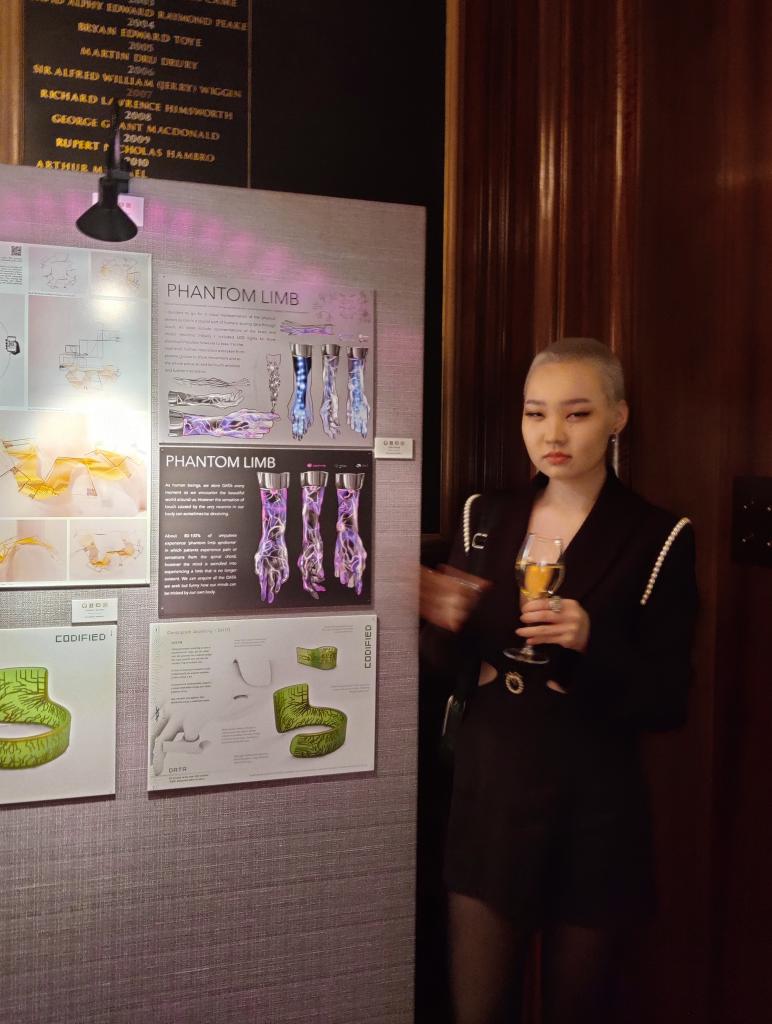 Zulaa Fleming pictured with her display outlining her silver medal winning design, Phantom Limb.