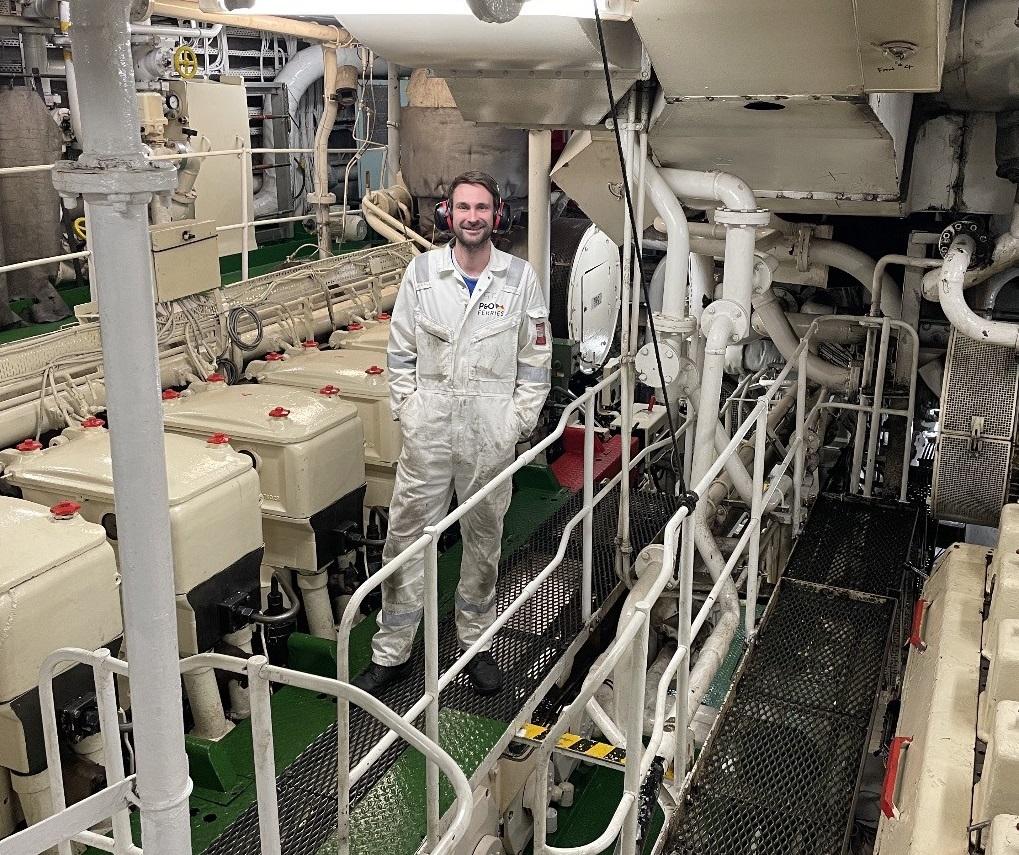 Gregor Connor, MCA Officer Trainee of the Year 2020, pictured on board his ship in the engine room