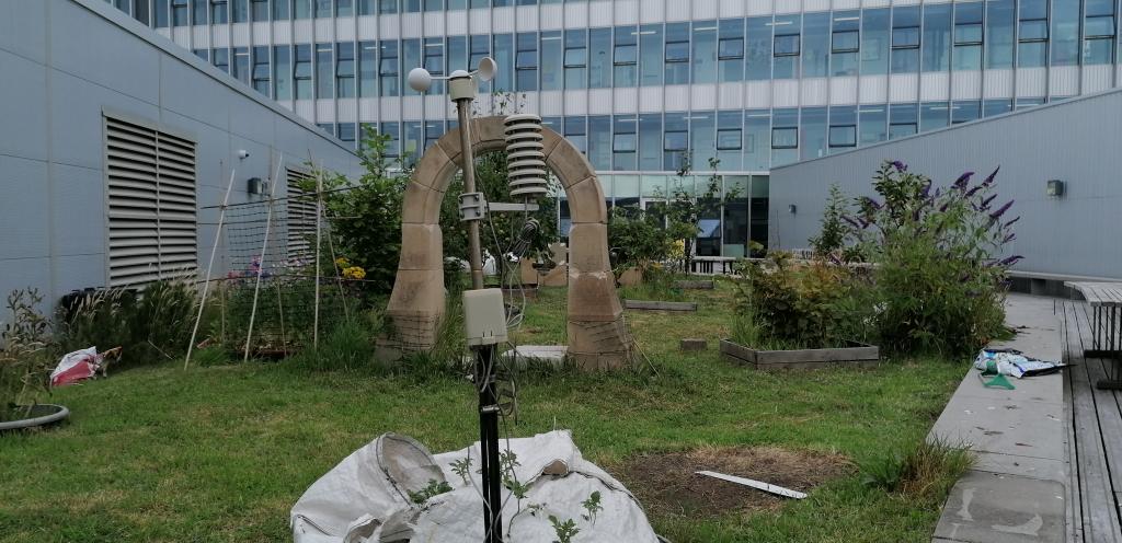 Photo showing weather station on college seventh floor garden