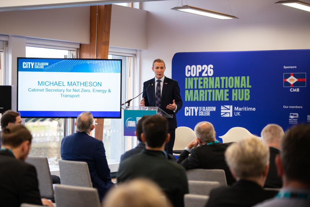 Cabinet Secretary Michael Matheson MSP speaking at Voyage to Carbon Zero seminar