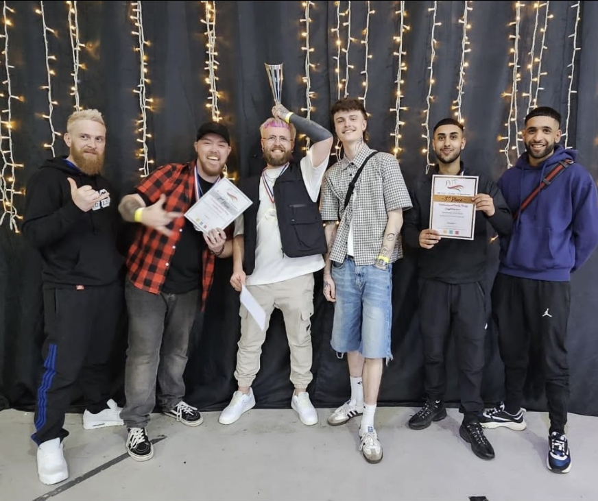 (L-R) - Colin Graham model, Level 6 student Iain Stratton, Level 5 student Aaron Fallon, model Gavin Thompson, Level 5 student Faizan Rauf, model Osama Pervaiz