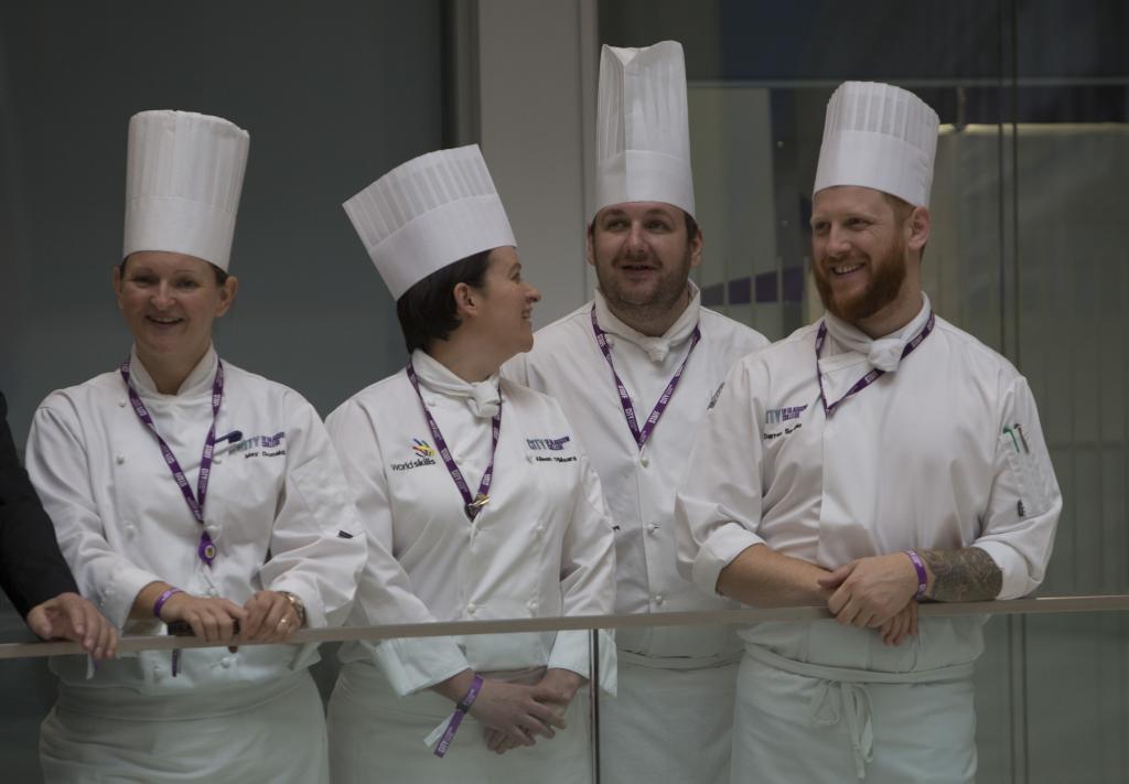 Chef lecturers waiting to greet Students awaiting the arrival of Her Royal Highness the Countess of Wessex