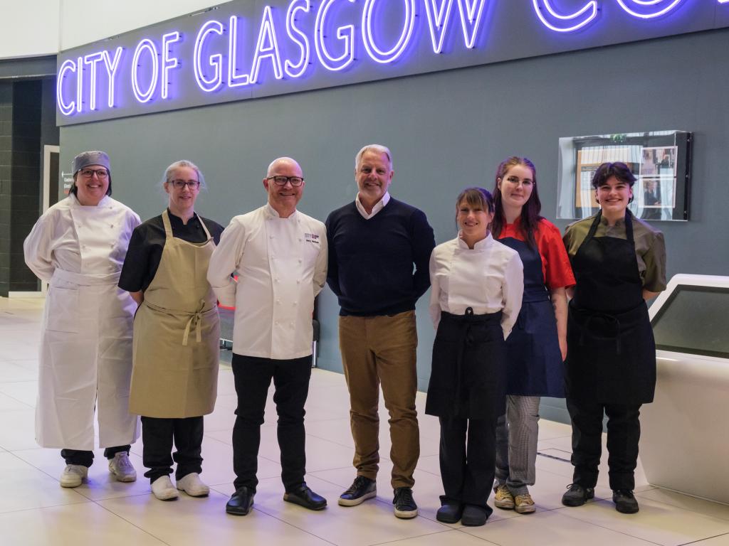 Billy McNeill, Luxury Textiles; Gary Maclean, Executive Chef and students from Professional Cookery and Bakery courses.