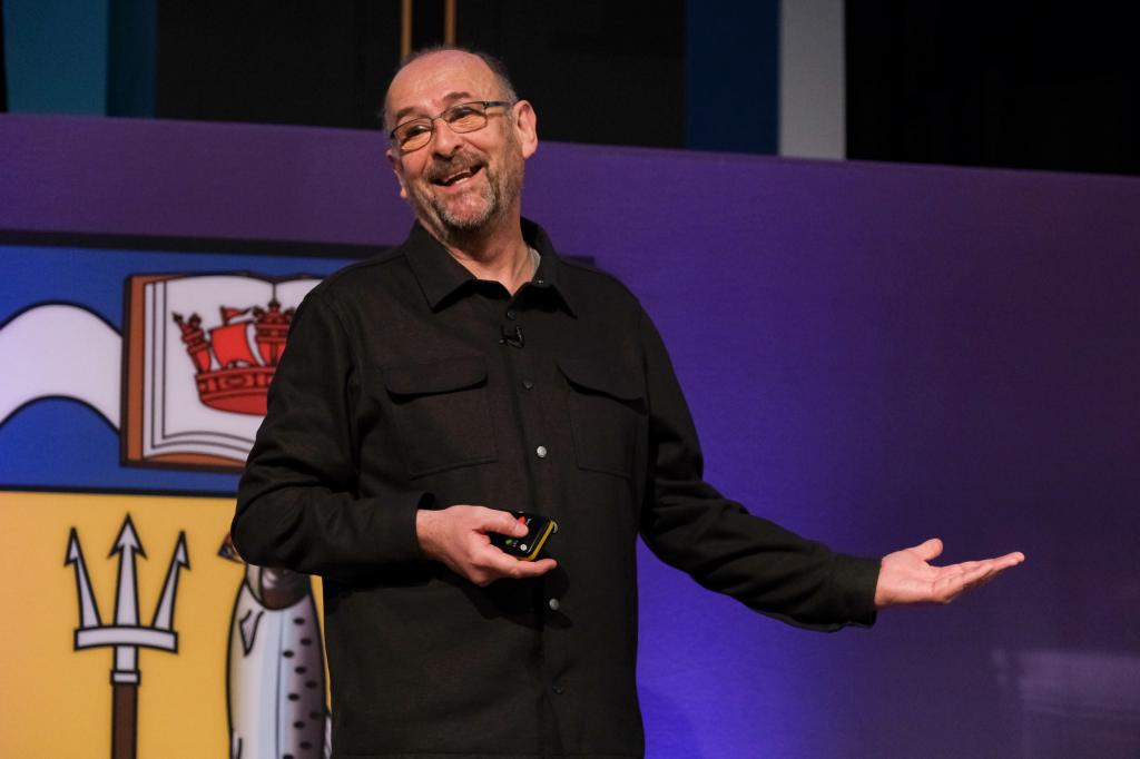 Donald Clark speaking on stage at the Learning and Teaching Conference