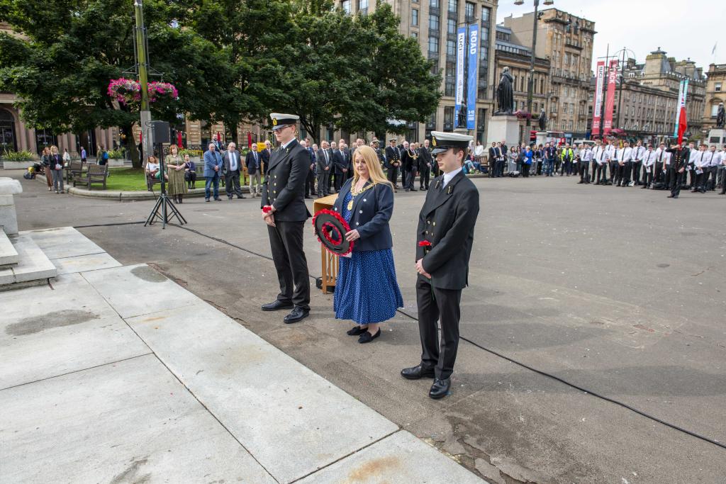 Cadets lay a wreath with Lord Provost at Merchant Navy Day.