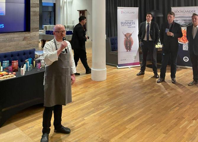 Gary Maclean, Executive Chef talking at the Scottish Food and Drink Showcase in New York