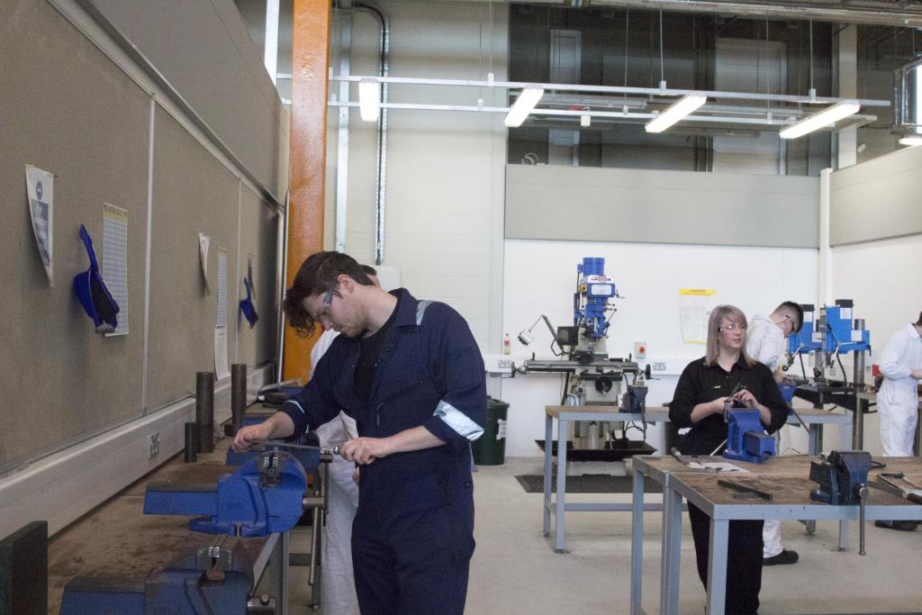 Engineering students in the workshop
