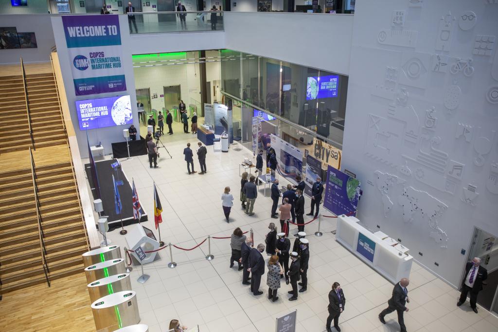 View of the atrium at International Maritime Hub from above