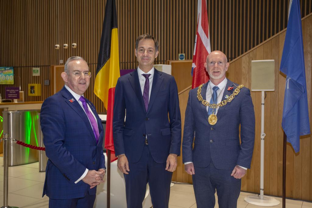 Principal Paul Little, Prime Minister of Belgium Alexander De Croo and Glasgow Lord Provost Philip Braat.