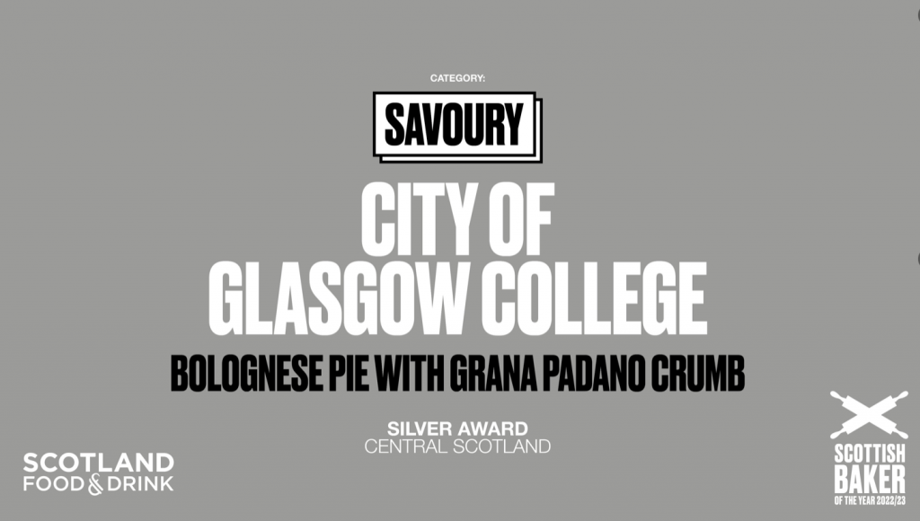 Winning plaque for City of Glasgow College, Bolognese Pie, Silver Award