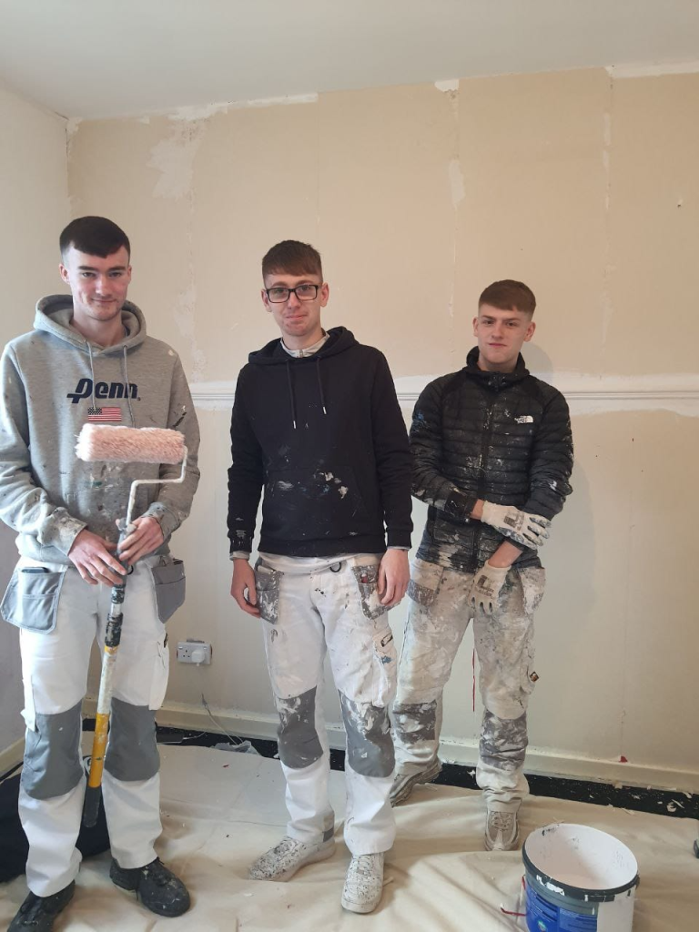 Painting and decorating apprentices - L to R - Jack Flanagan works for Mitie FM, Callum Everett Mitie Fm, Grant Spence Dumbreck Decorators