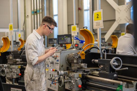 Engineering students in the workshop.