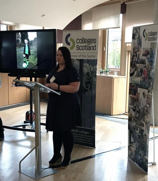 CoGC student, Ilisa Stack speaking at Colleges Scotland Parliamentary Reception