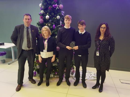 Lanarkshire Winners. L-Rt: Clive Gibb (Brannock High School), Karen Blair (First Direct), winners David Taylor and Jamie Wiper (Brannock High School) with Maddy Coats (City of Glasgow College) Lanarkshire Winners. L-Rt: Clive Gibb (Brannock High School), Karen Blair (First Direct), winners David Taylor and Jamie Wiper (Brannock High School) with Maddy Coats (City of Glasgow College)