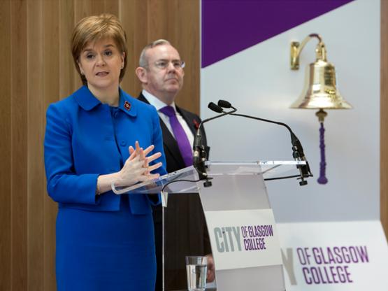 Scotland’s First Minister officially opens City of Glasgow College’s new £66m Riverside Campus First Minister Nicola Sturgeon addressing staff, students and special guests at the official campus opening
