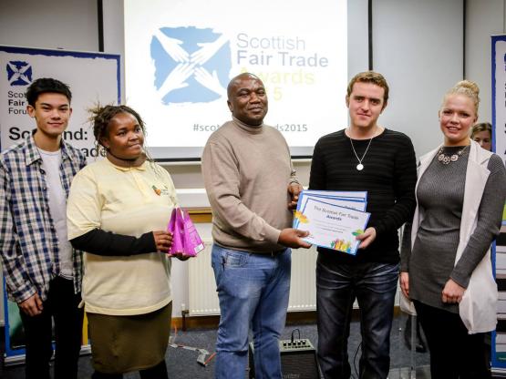 Innovation stars at Fair Trade Awards Students accepting their Fair Trade Award