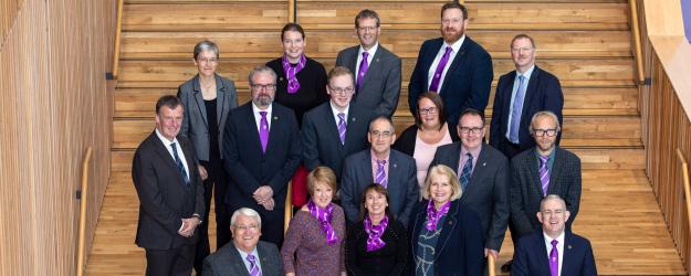 Board of Management on stairs at Riverside.