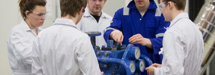 Engineering students in the workshop.