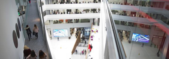 View of the Atrium at City campus from above.