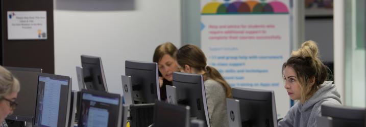 Students chatting to Learning Support Advisor.