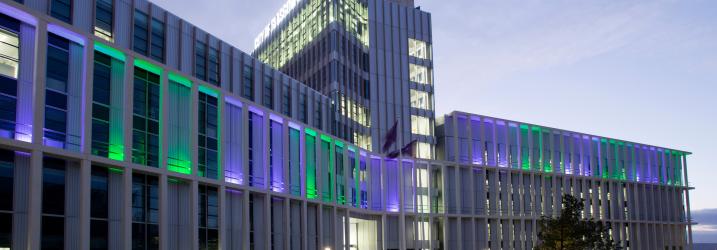 External view of City Campus at night.