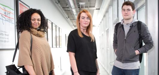 HND students standing in a corridor at City campus.