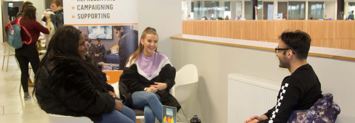 Students chatting in Students Association area at City Campus.