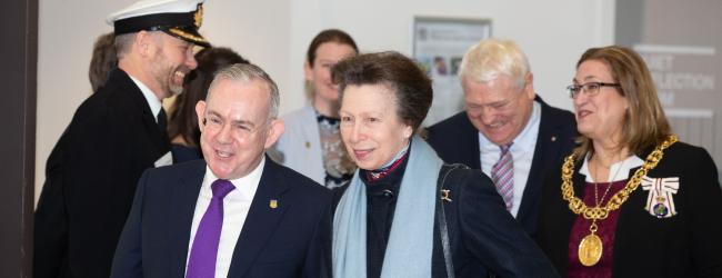 The Principal showing The Princess Royal around Riverside campus.