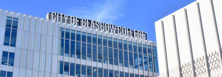 City of Glasgow college sign and external view of city campus.