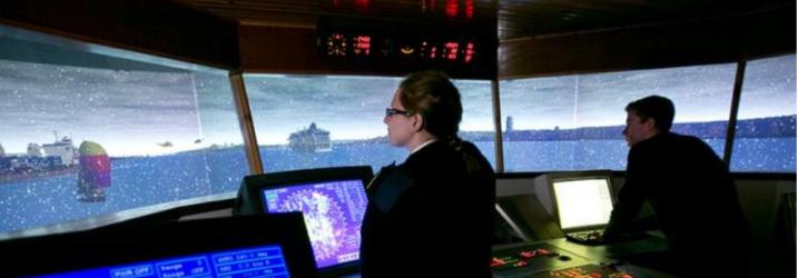 Students in the ship simulator.
