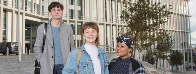 Enterprise and Innovation students on steps outside City campus.